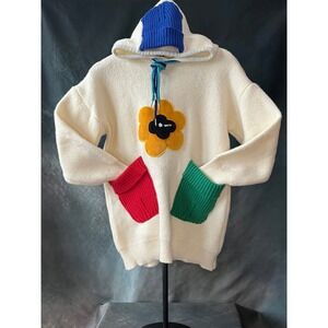 Oversized Women's Flower-Pot Sweater "Smith" Label Cream‎ Hooded Knit Med